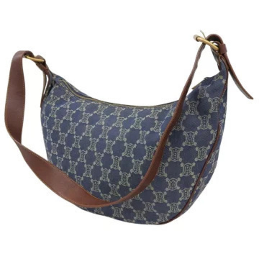 Celine Brown Bag Leather Paris Macadam Logo Blue Crossbody Shoulder Denim